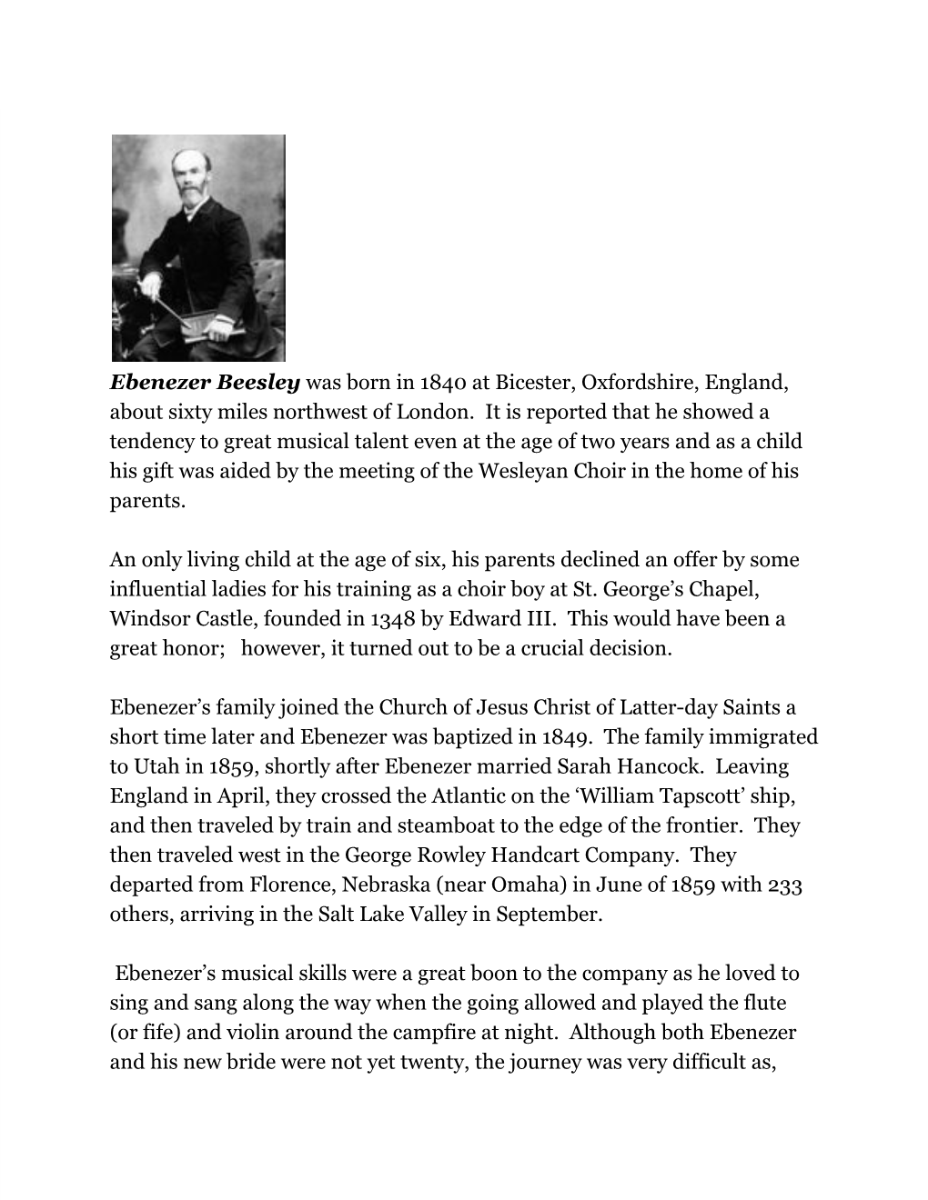 Ebenezer Beesley​Was Born in 1840 at Bicester, Oxfordshire, England