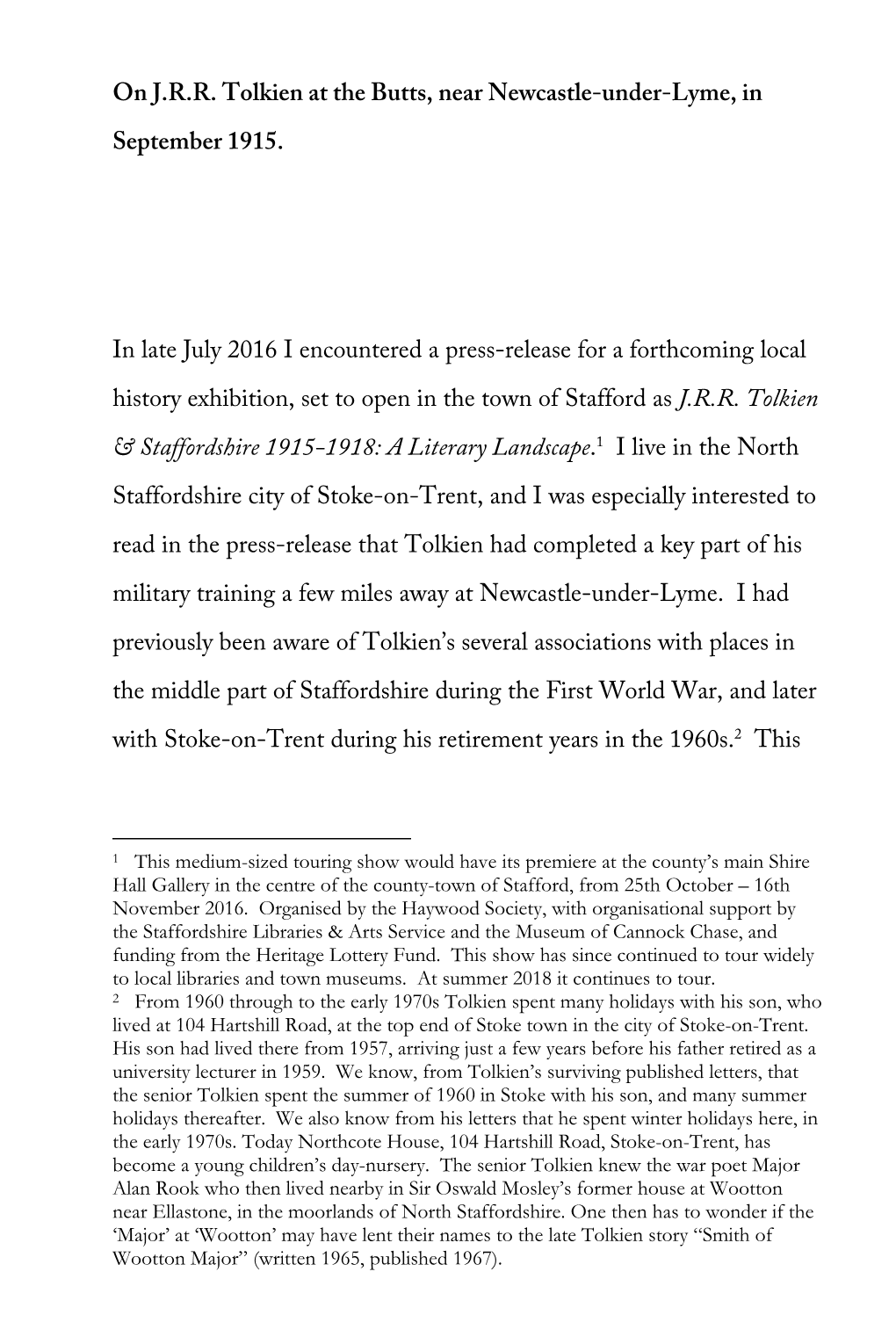 On J.R.R. Tolkien at the Butts, Near Newcastle-Under-Lyme, in September 1915