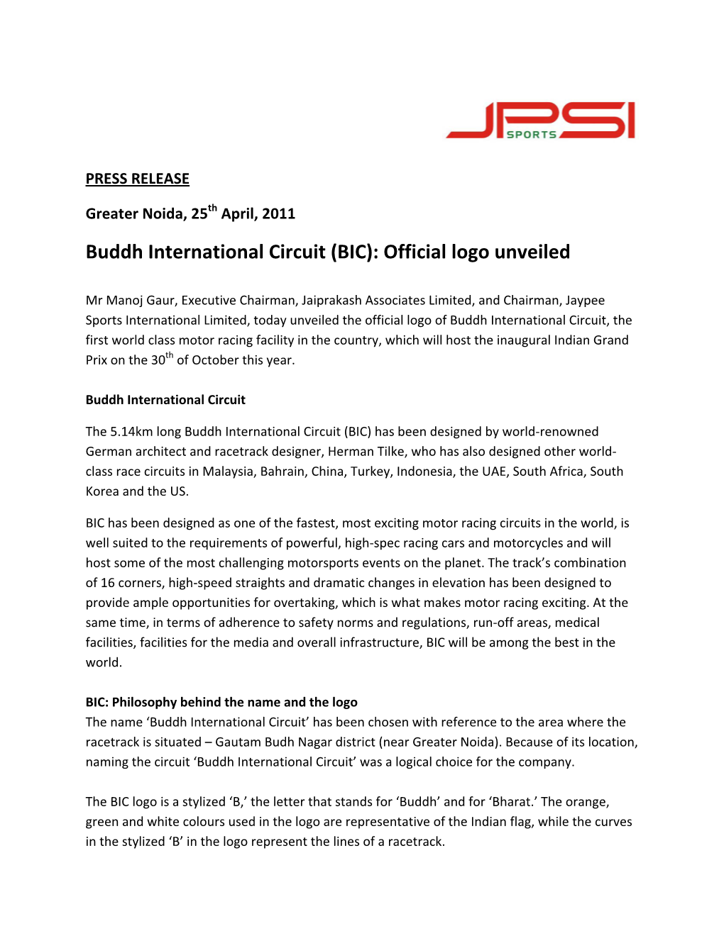 Buddh International Circuit (BIC): Official Logo Unveiled