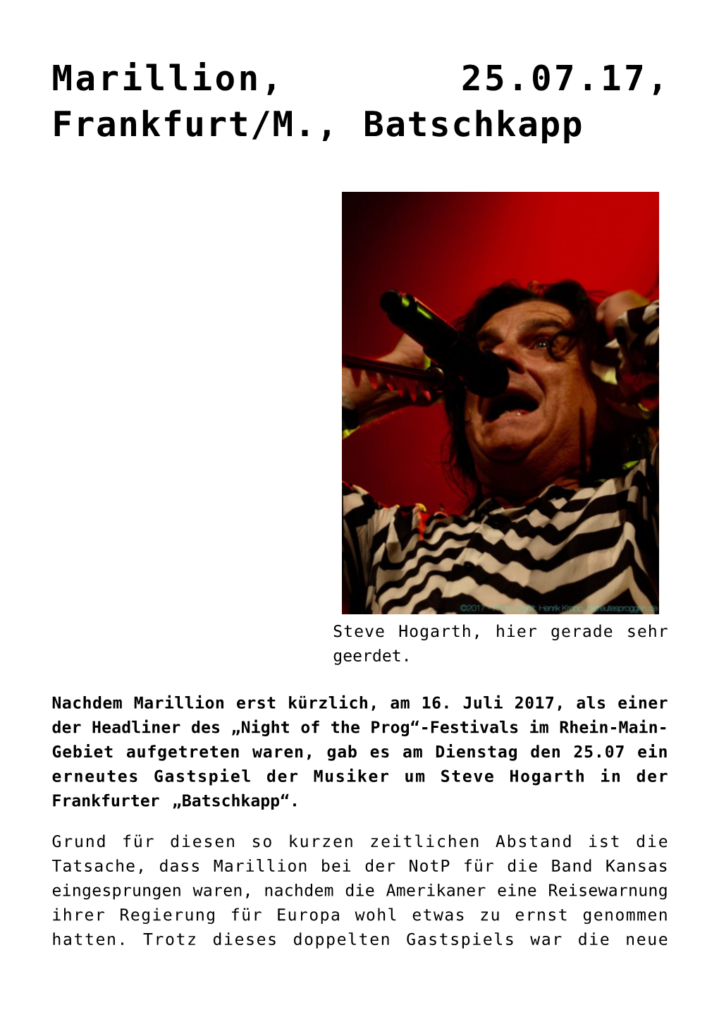 Marillion, 25.07.17, Frankfurt/M., Batschkapp