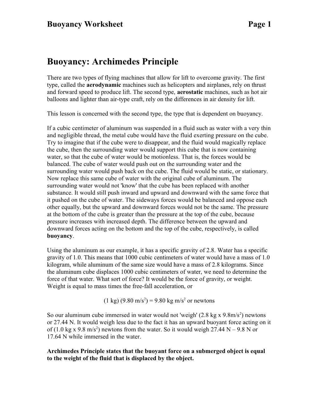 Buoyancy: Archimedes Principle