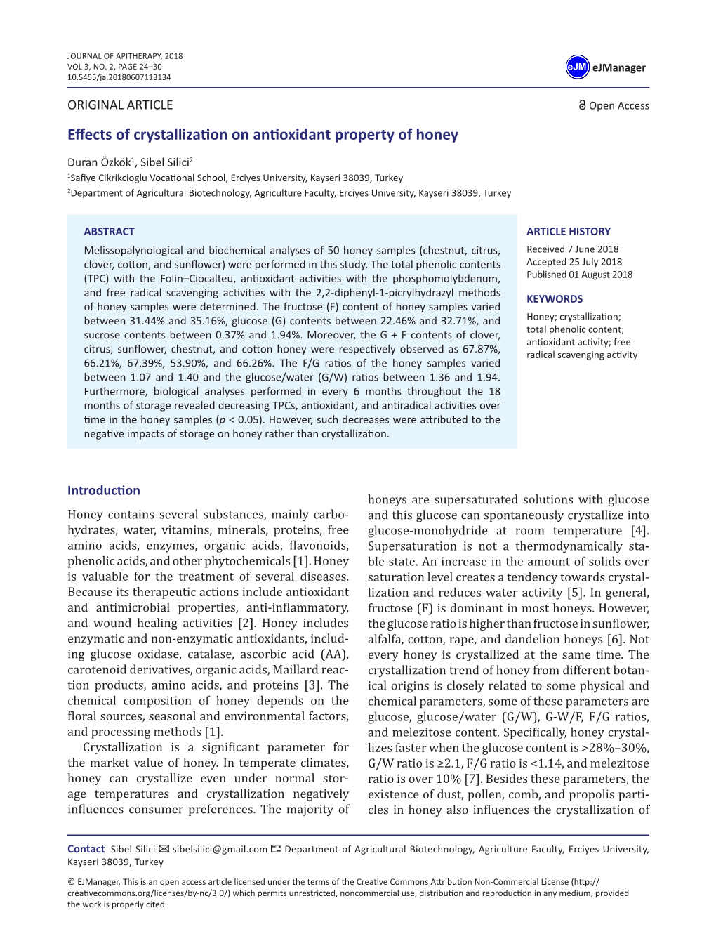 Effects of Crystallization on Antioxidant Property of Honey
