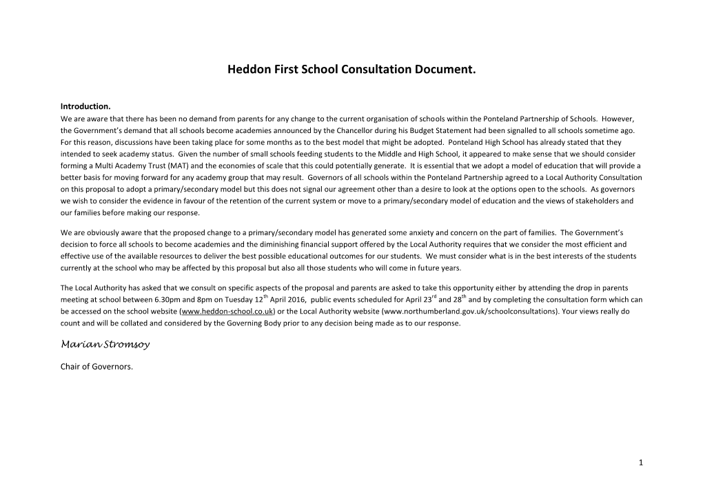 Heddon First School Consultation Document