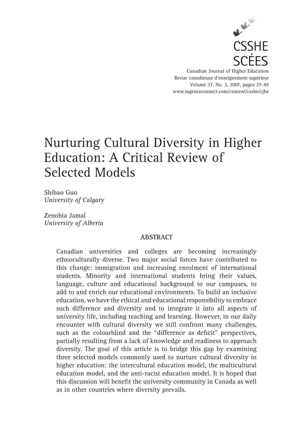 CSSHE SCÉES Nurturing Cultural Diversity in Higher Education