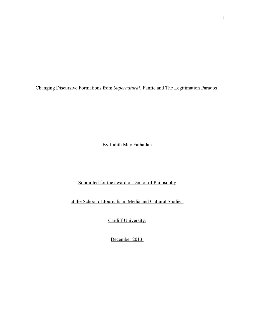 Changing Discursive Formations from Supernatural: Fanfic and the Legitimation Paradox