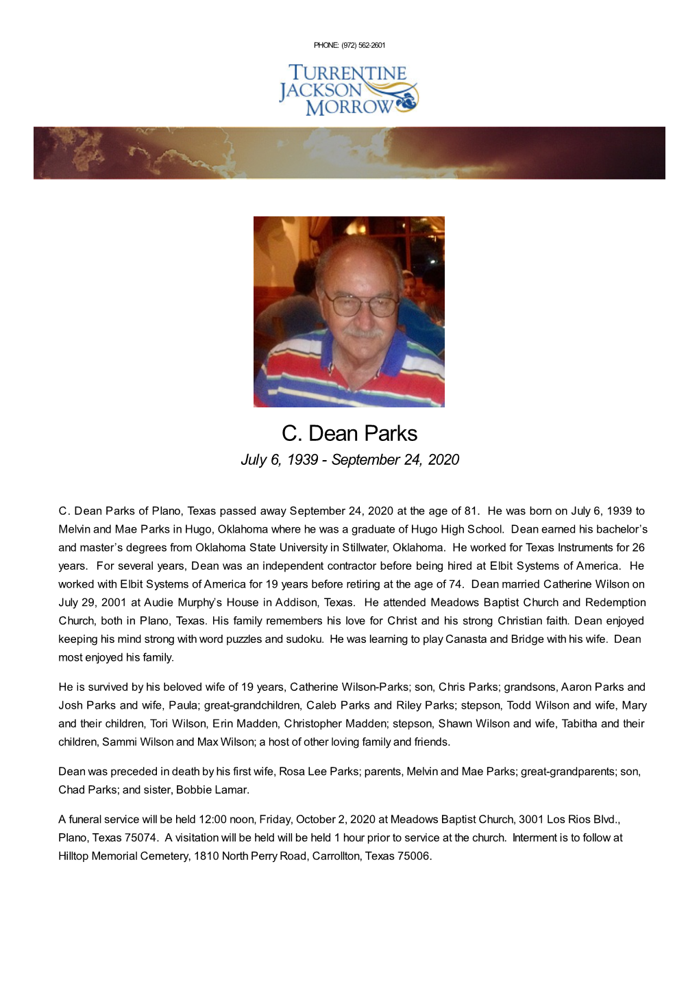 C. Dean Parks July 6, 1939 - September 24, 2020