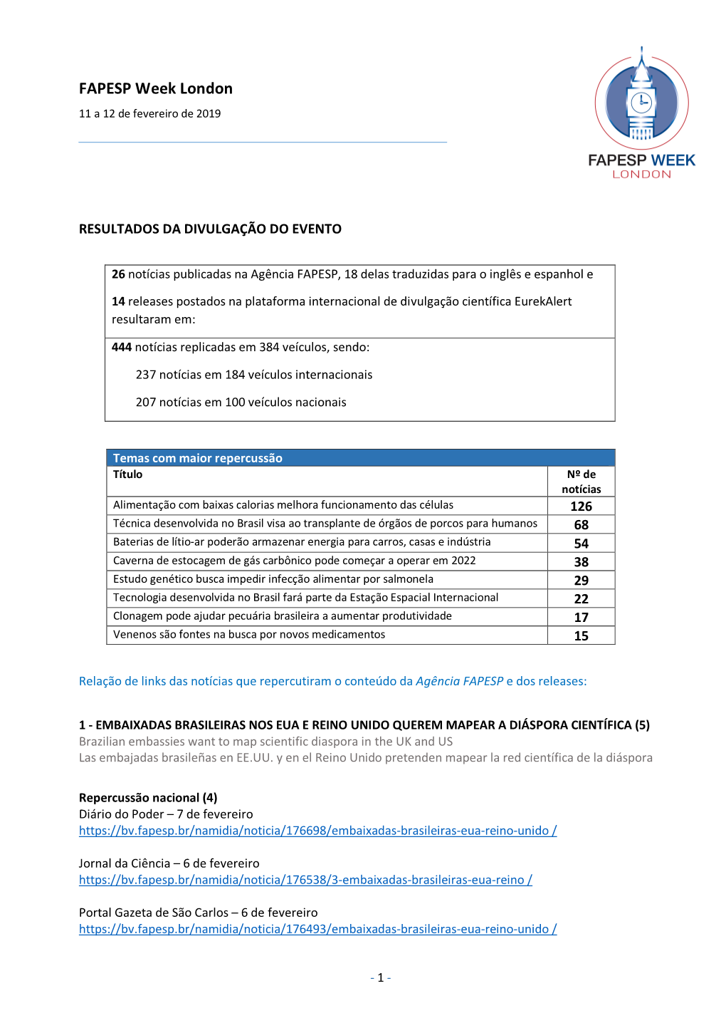 FAPESP Week London 11 a 12 De Fevereiro De 2019