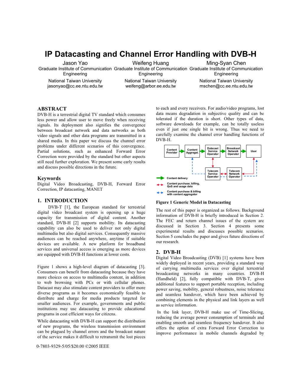 IP Datacasting and Channel Error Handling with DVB-H