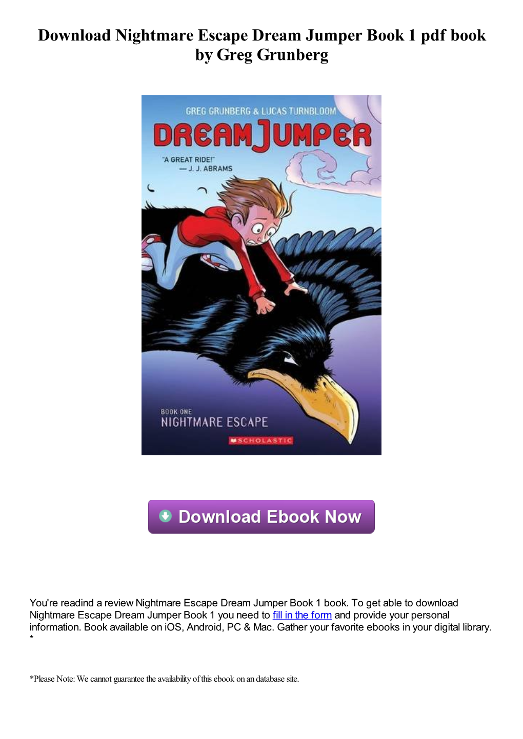 Download Nightmare Escape Dream Jumper Book 1 Pdf Ebook by Greg