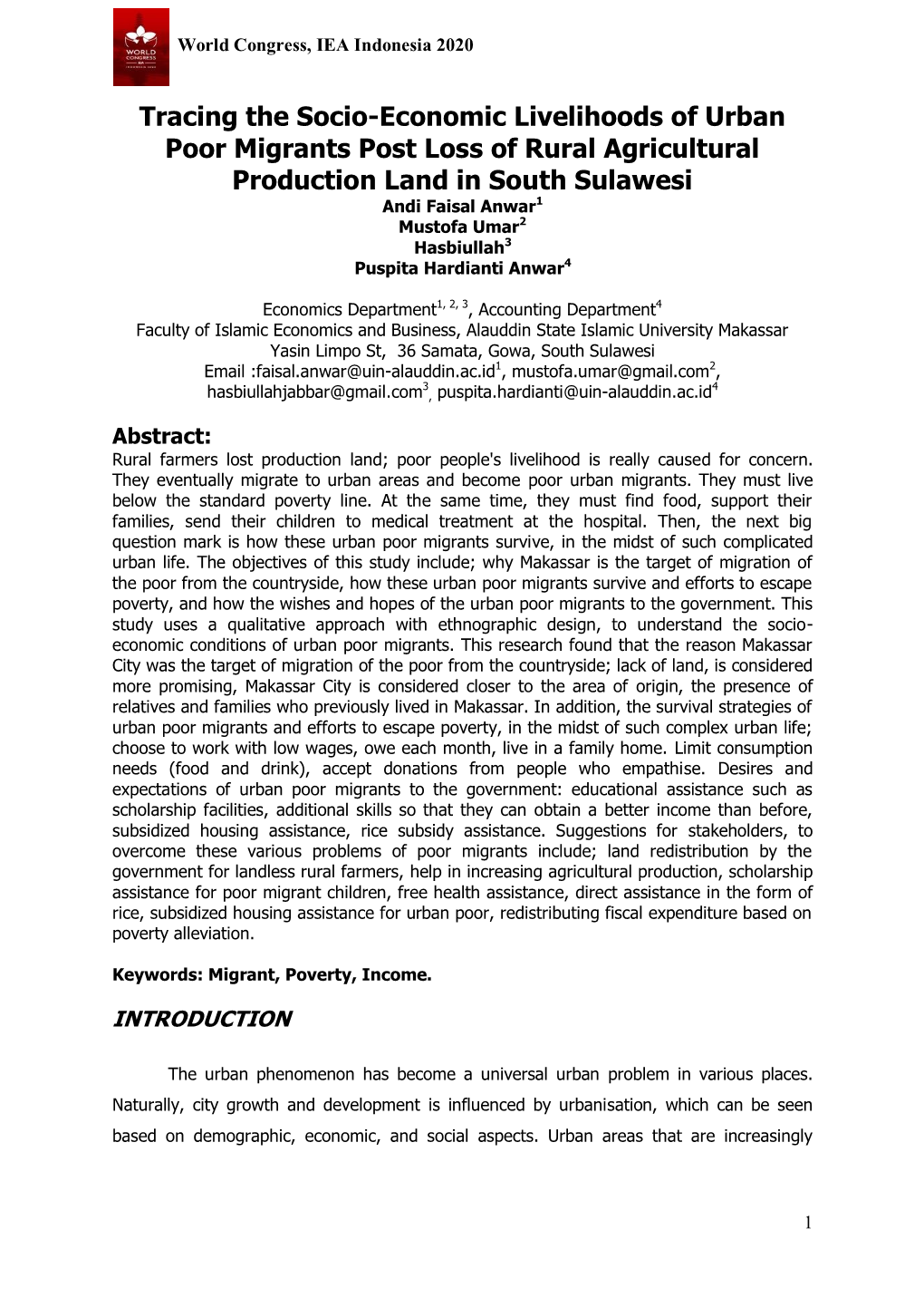 Tracing the Socio-Economic Livelihoods of Urban Poor Migrants Post Loss of Rural Agricultural Production Land