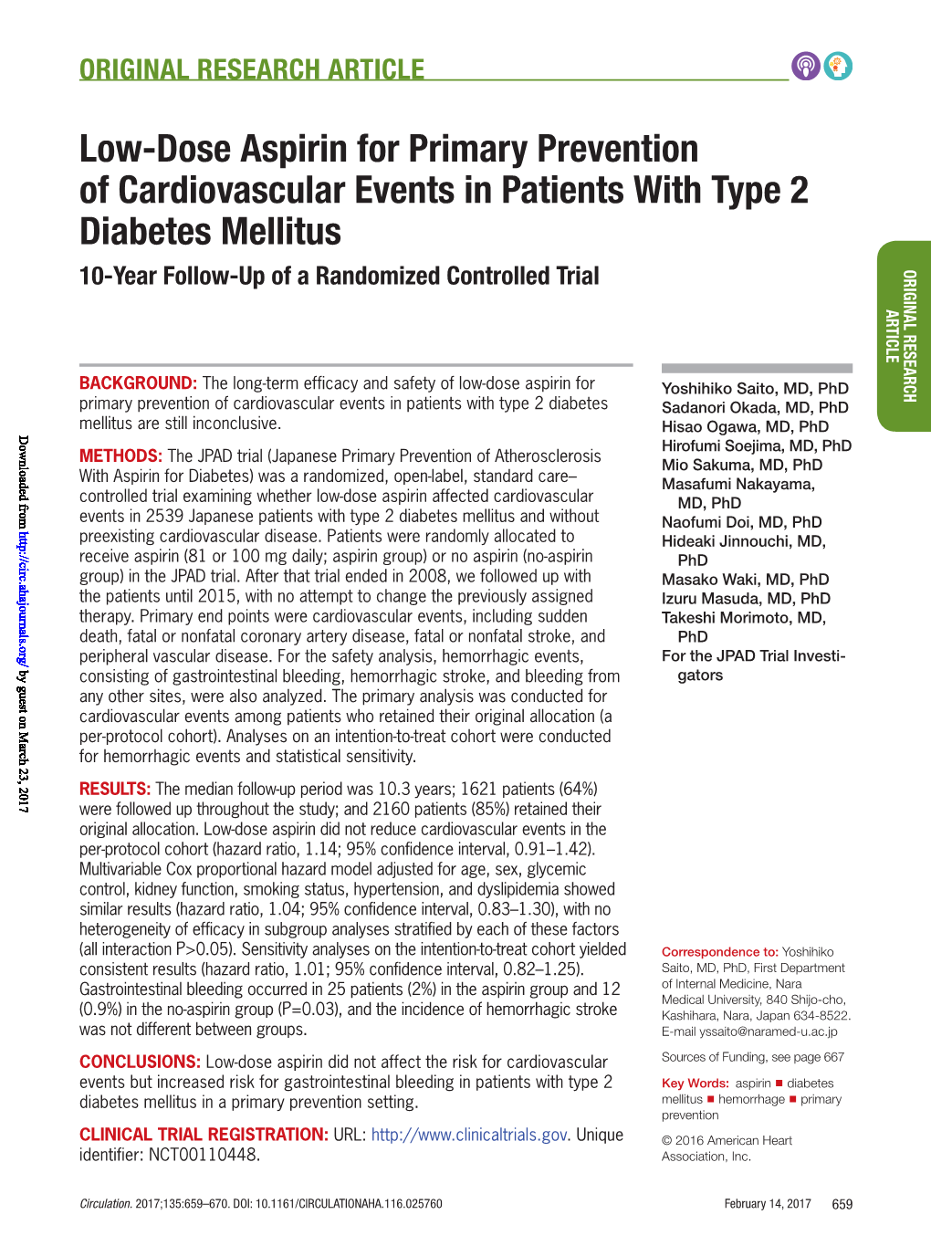 Low-Dose Aspirin for Primary Prevention of Cardiovascular Events in Patients with Type 2 Diabetes Mellitus