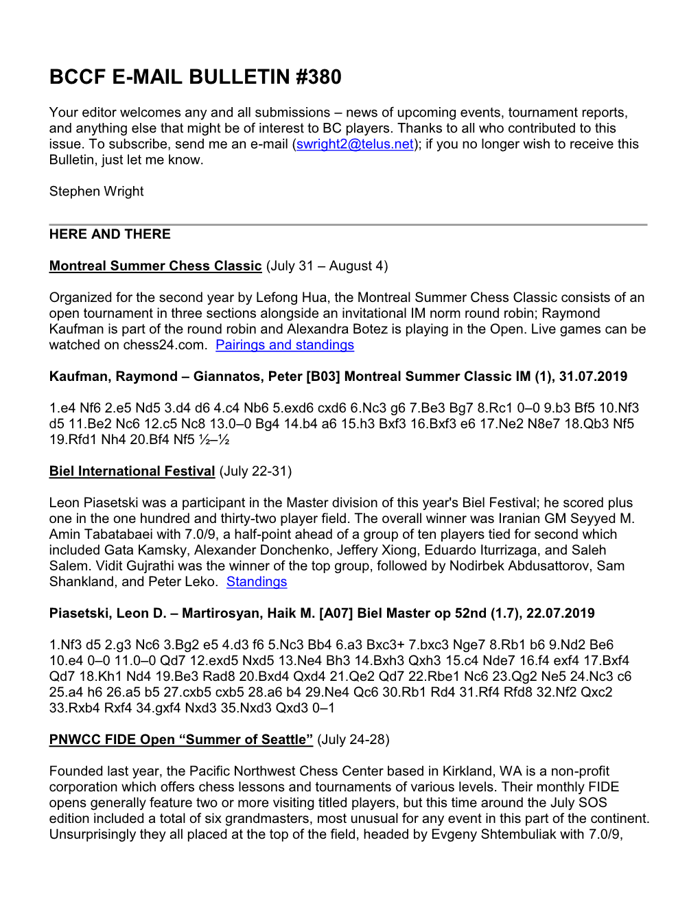 Bccf E-Mail Bulletin #380