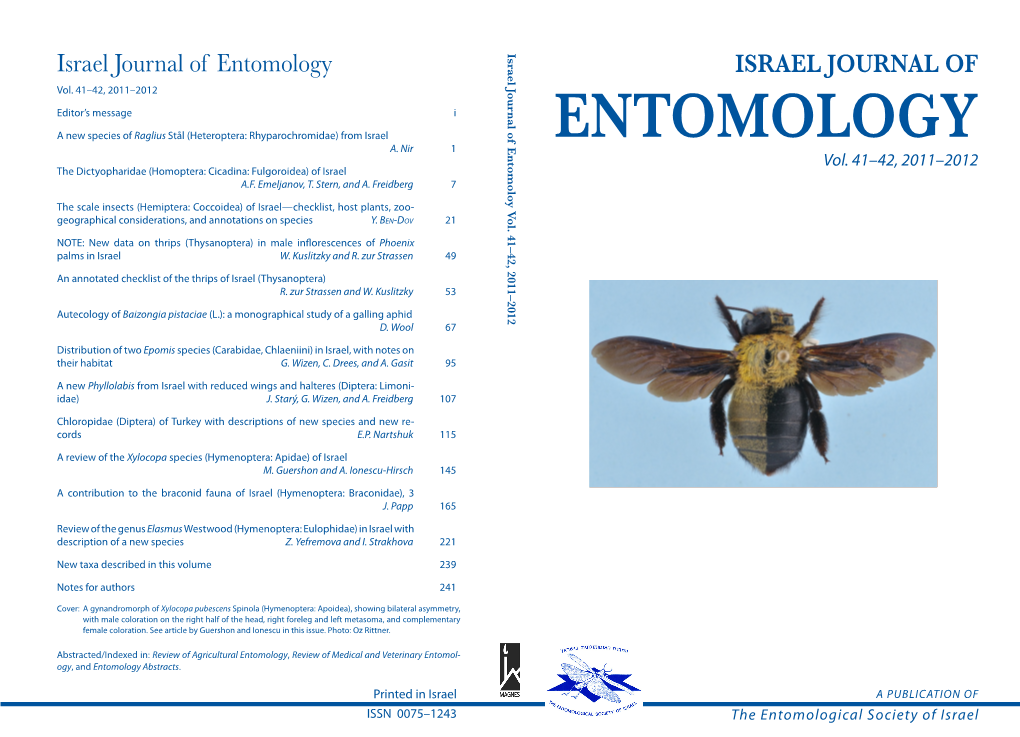 ISRAEL JOURNAL of ENTOMOLOGY Vol. 41–42, 2011–2012