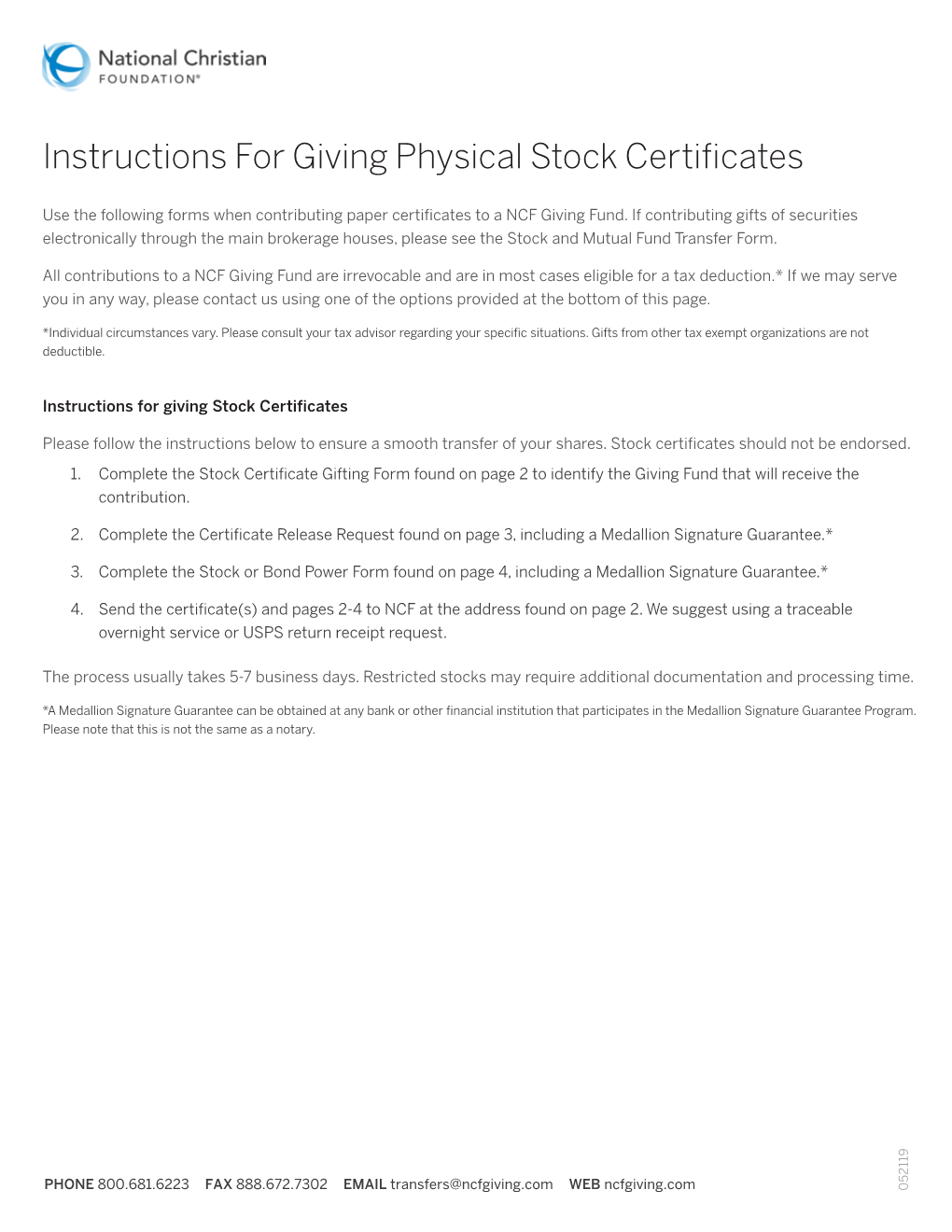 Physical Stock Certificate Gifting Form