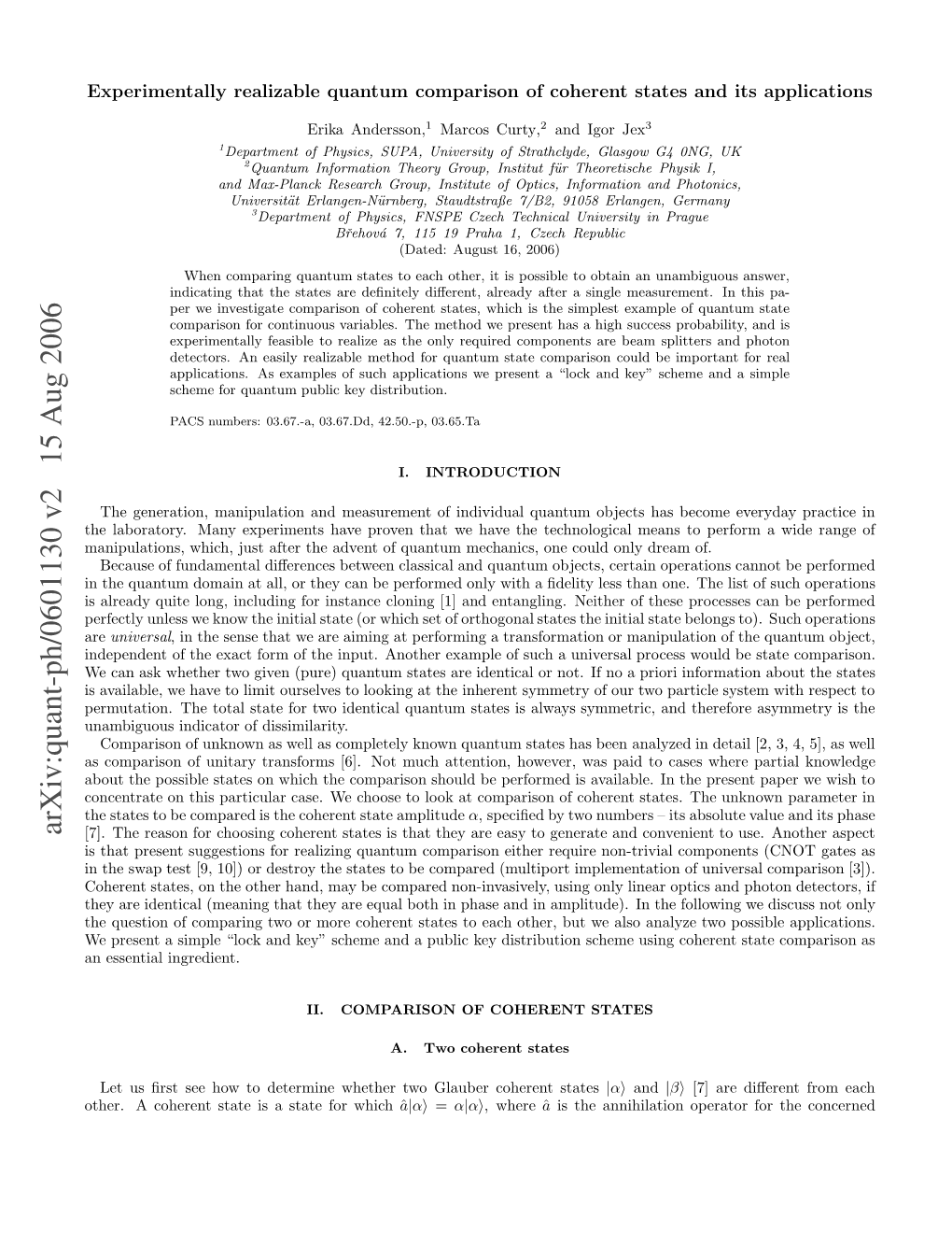 Arxiv:Quant-Ph/0601130 V2 15 Aug 2006