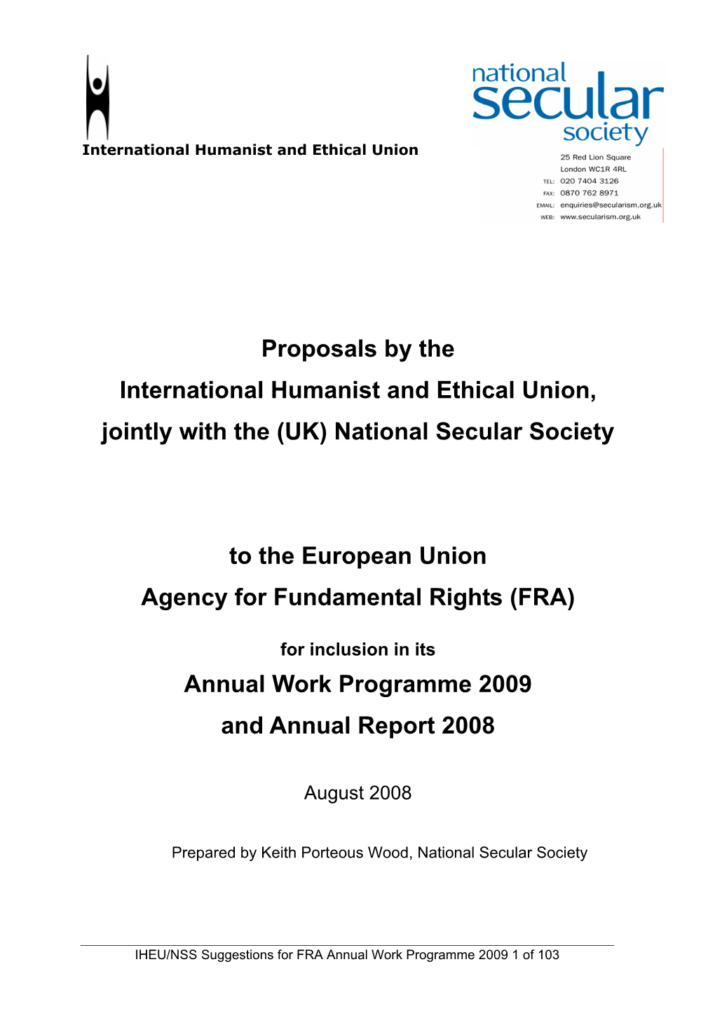Proposals by the International Humanist and Ethical Union, Jointly with the (UK) National Secular Society