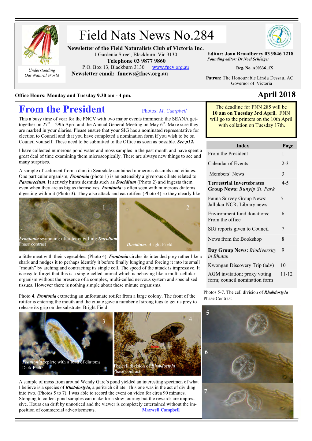 No.284 Newsletter of the Field Naturalists Club of Victoria Inc