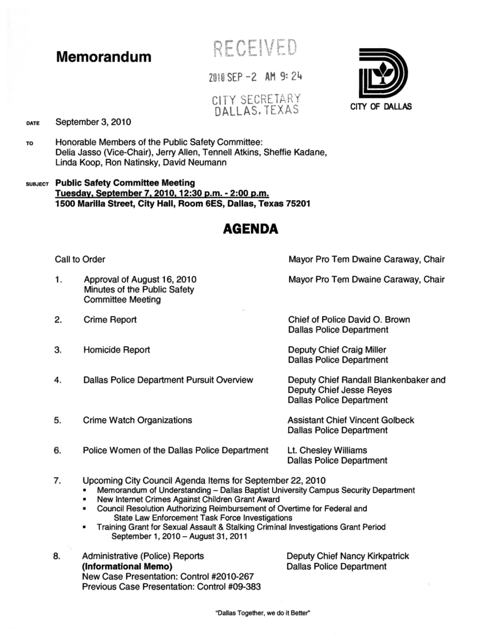 Complete Public Safety Committee Agenda & Briefings Combined