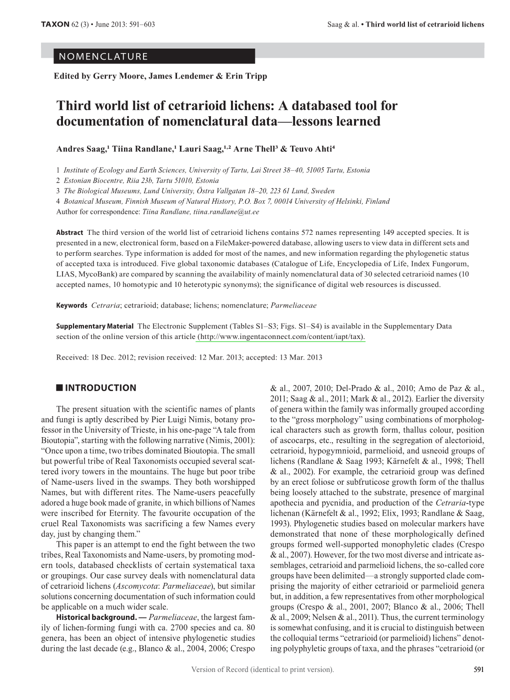 Saag Et Al 2013 Taxon.Pdf