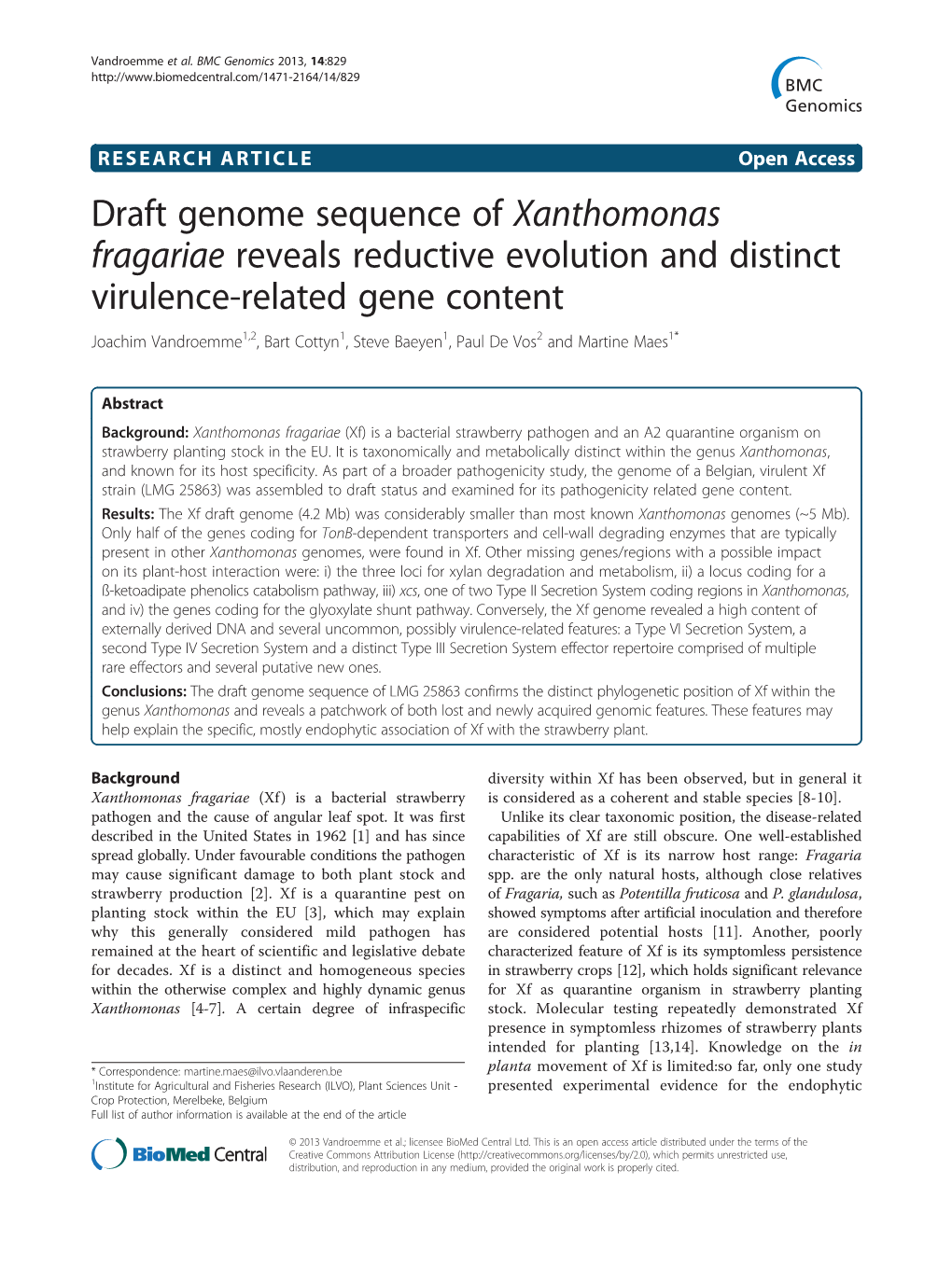 Draft Genome Sequence of Xanthomonas Fragariae
