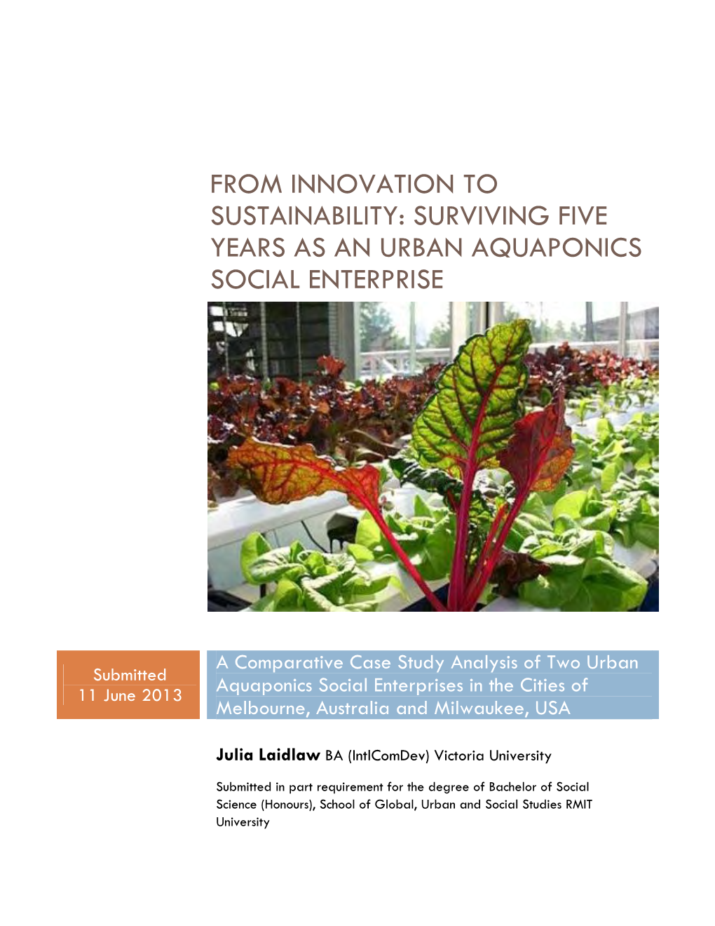 From Innovation to Sustainability: Surviving Five Years As an Urban Aquaponics Social Enterprise