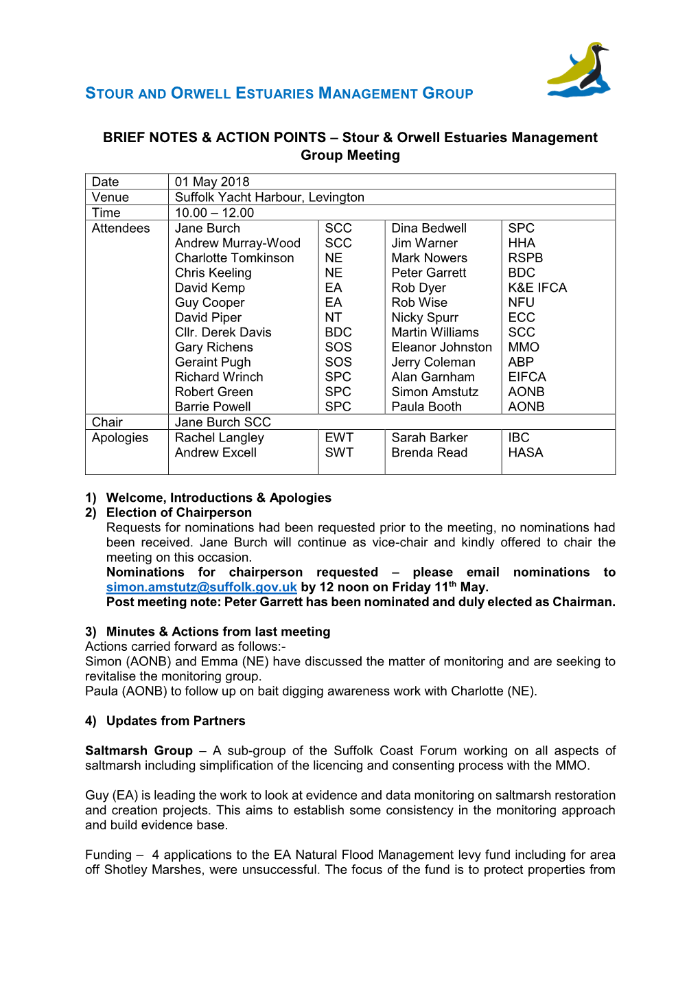 BRIEF NOTES & ACTION POINTS – Stour & Orwell Estuaries Management Group Meeting