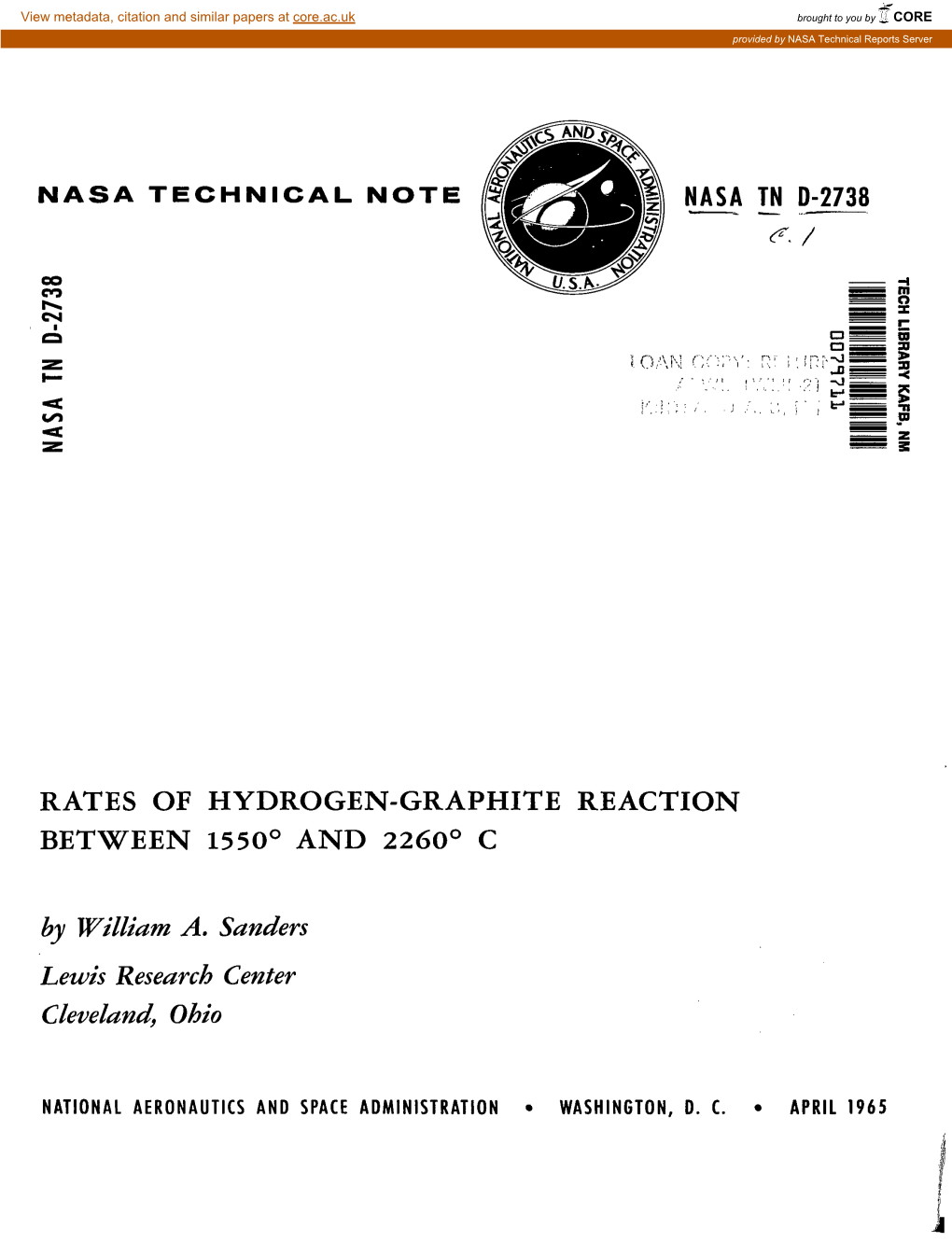 Rates of Hydrogen-Graphite Reaction Between 1550 Degree And