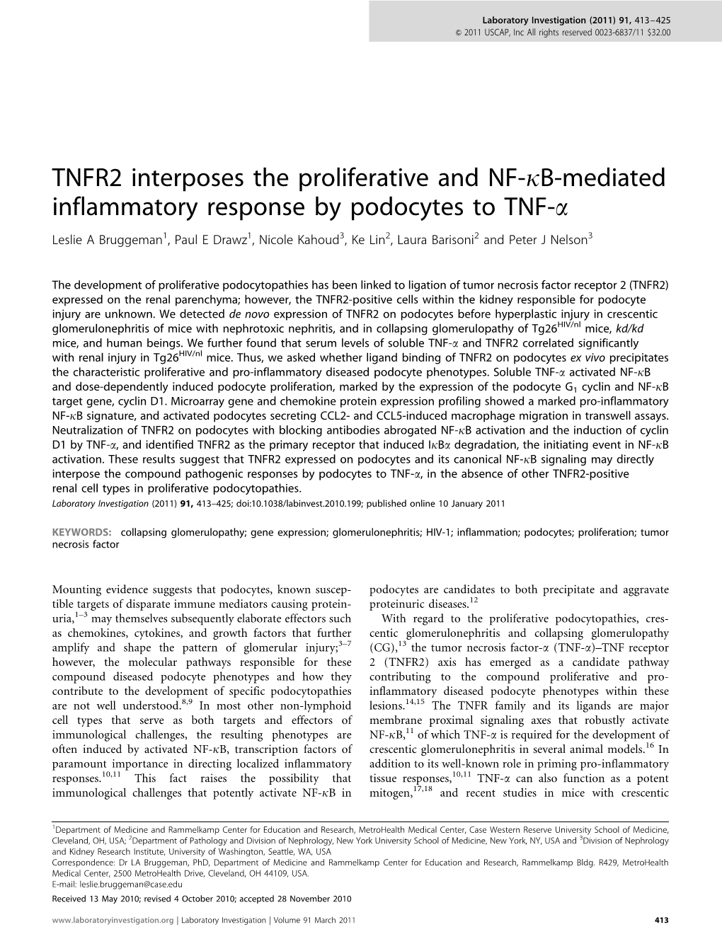 TNFR2 Interposes the Proliferative and NF-&Kappa;B