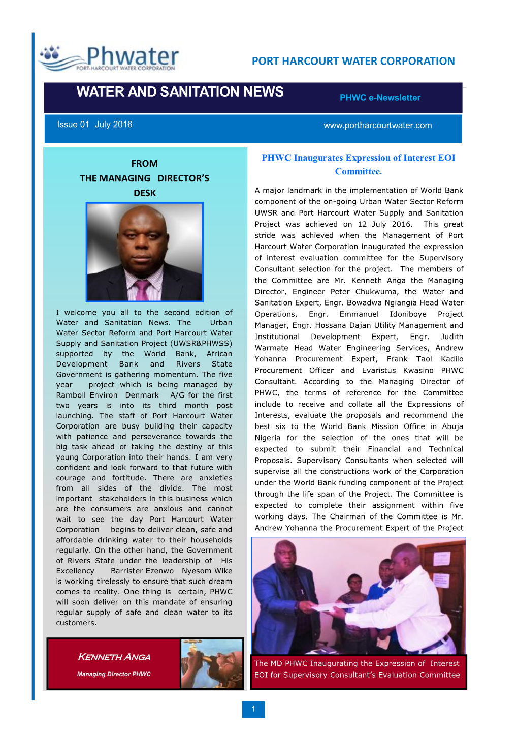 WATER and SANITATION NEWS PHWC E-Newsletter