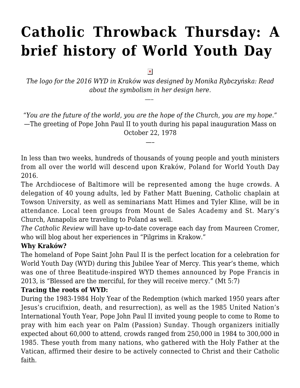 Catholic Throwback Thursday: a Brief History of World Youth Day