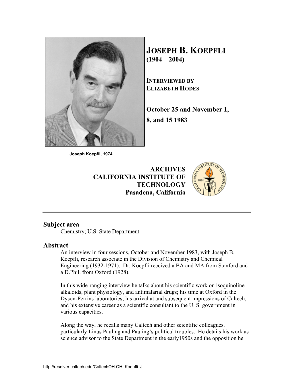 Interview with Joseph B. Koepfli