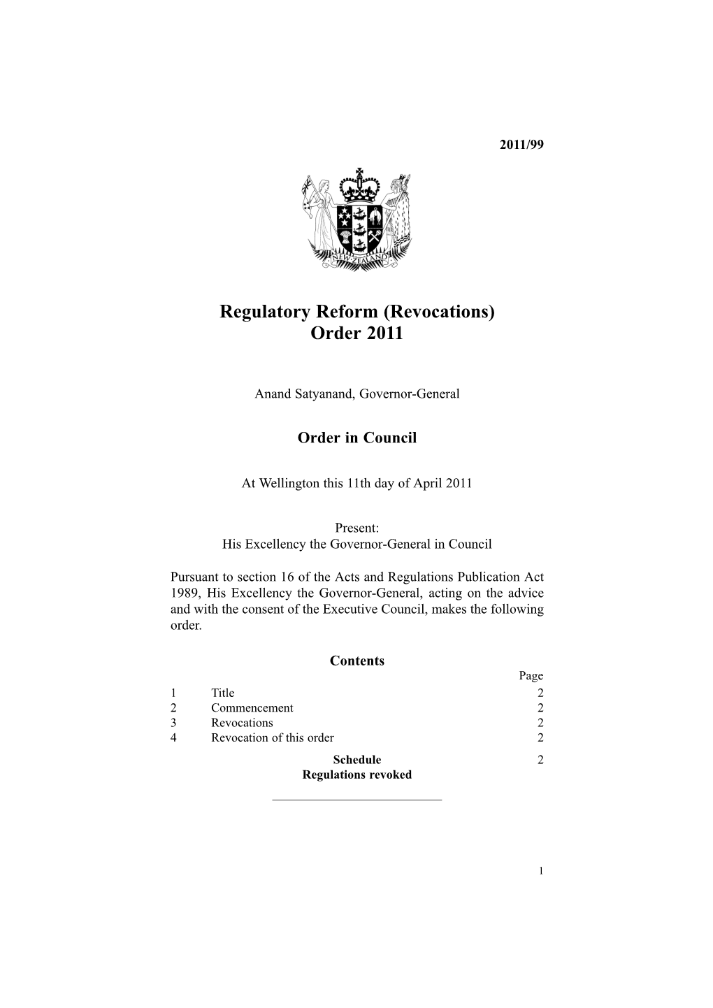 Regulatory Reform (Revocations) Order 2011