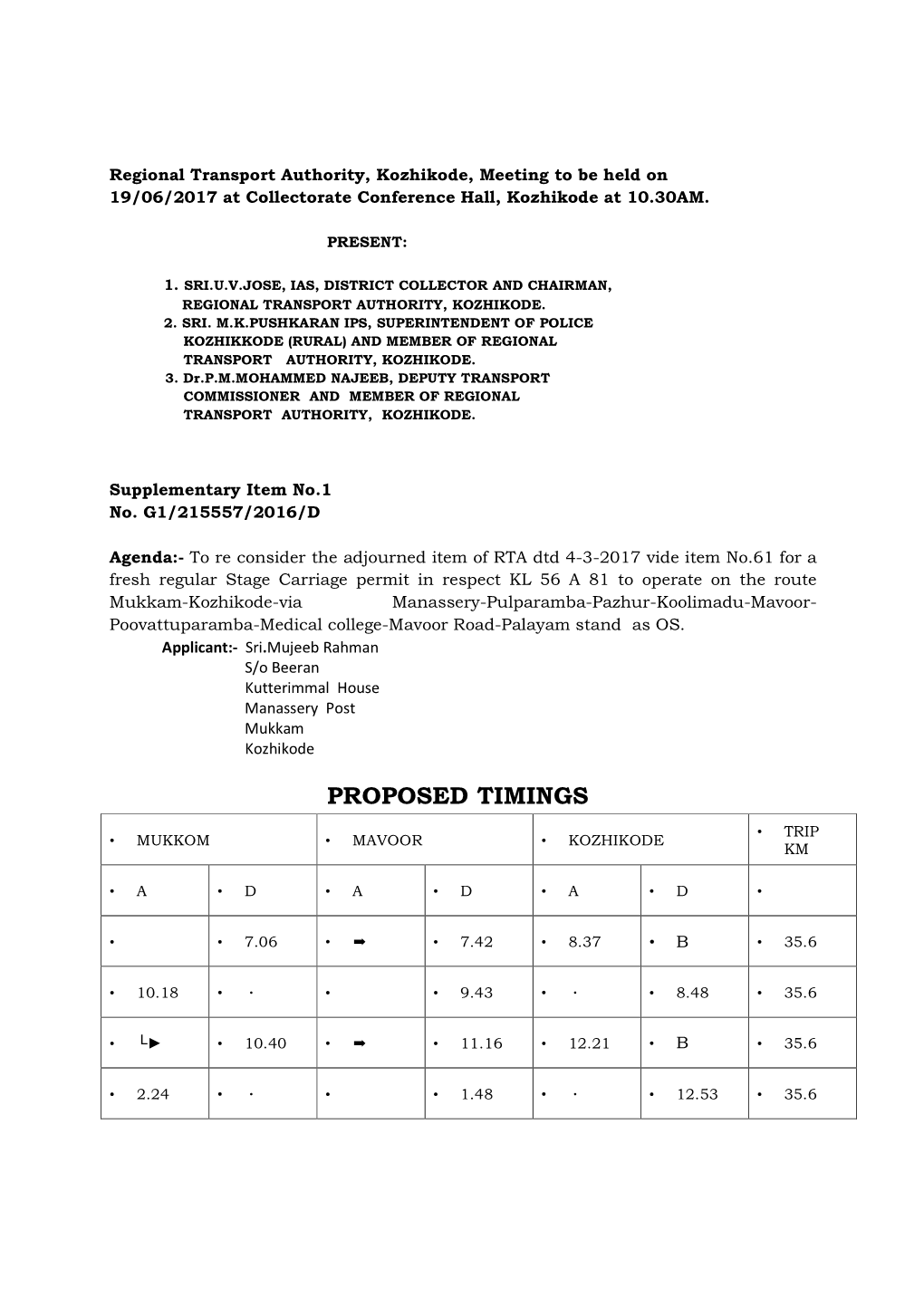 Proposed Timings