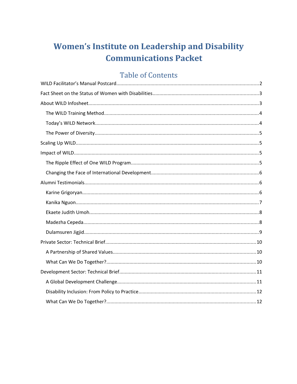 Women S Institute on Leadership and Disability Communications Packet