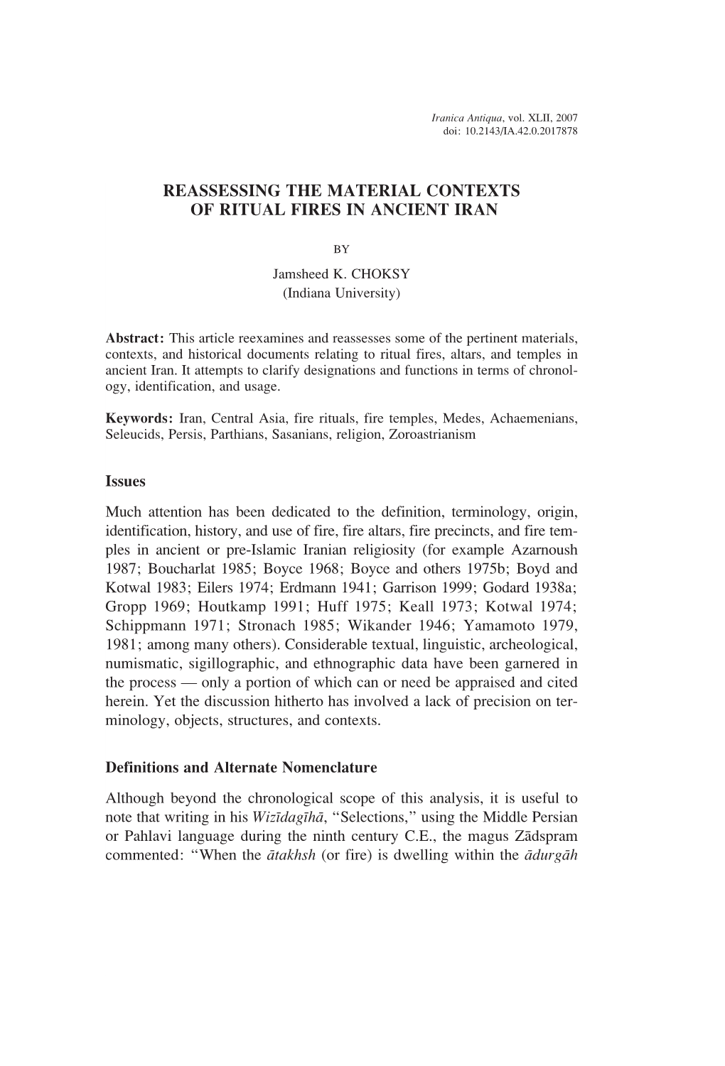 Reassessing the Material Contexts of Ritual Fires in Ancient Iran