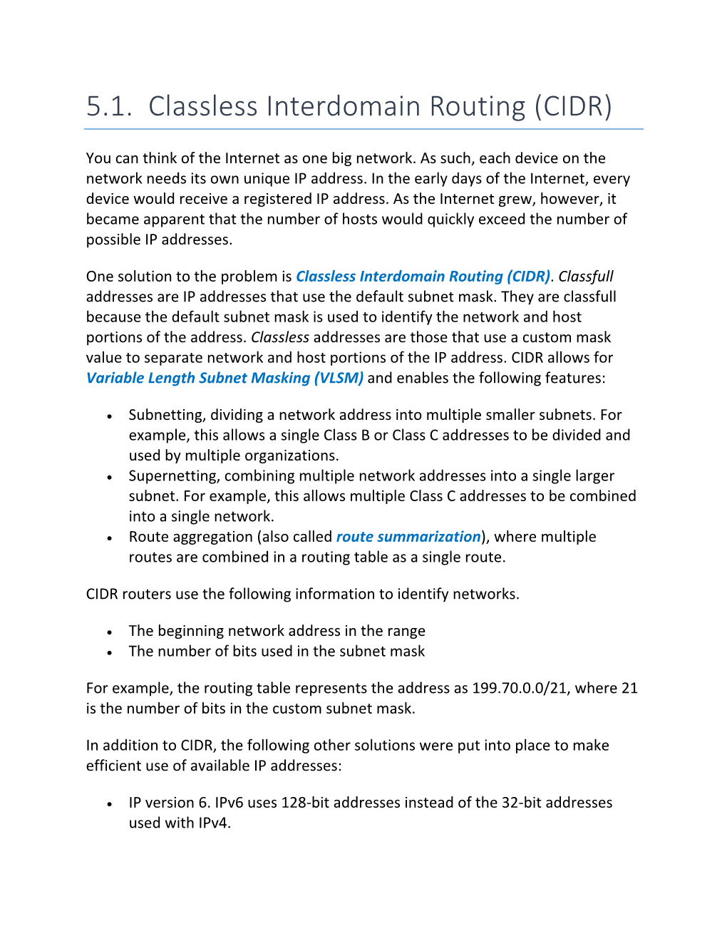 5.1. Classless Interdomain Routing (CIDR)