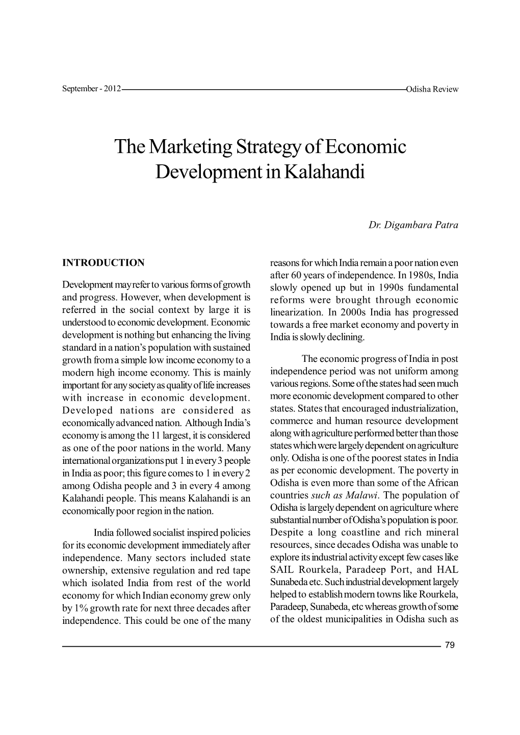 The Marketing Strategy of Economic Development in Kalahandi