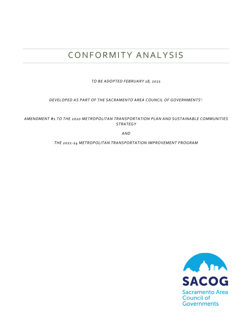 Conformity Analysis 2021 MTIP and Amendment #1 to MTIP