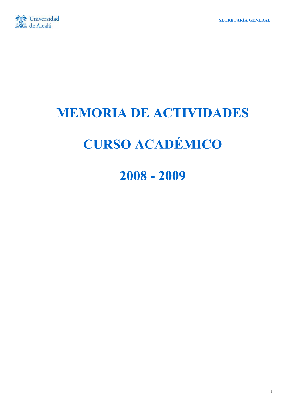 Memoria De Actividades UAH Curso Académico 2008-2009