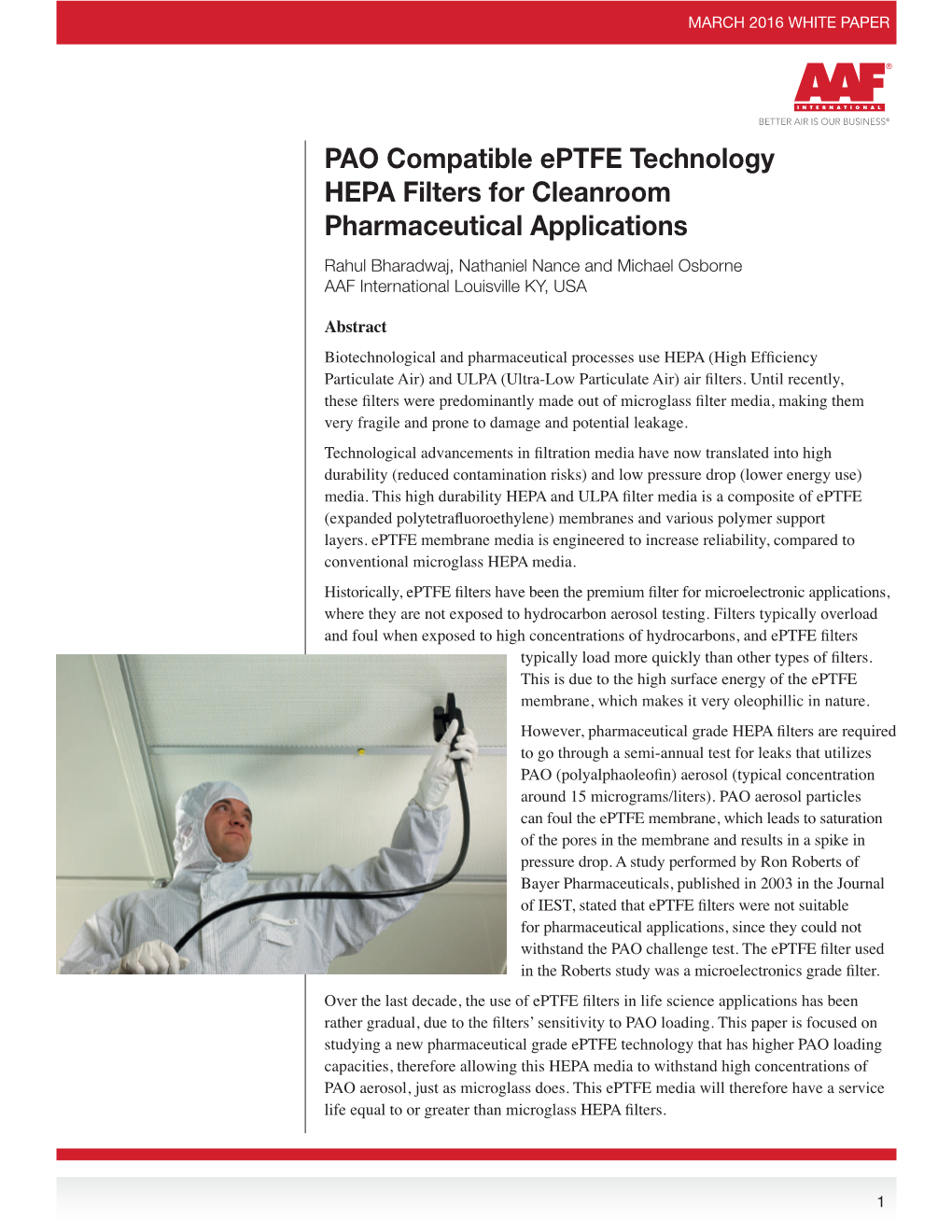 PAO Compatible Eptfe Technology HEPA Filters for Cleanroom Pharmaceutical Applications