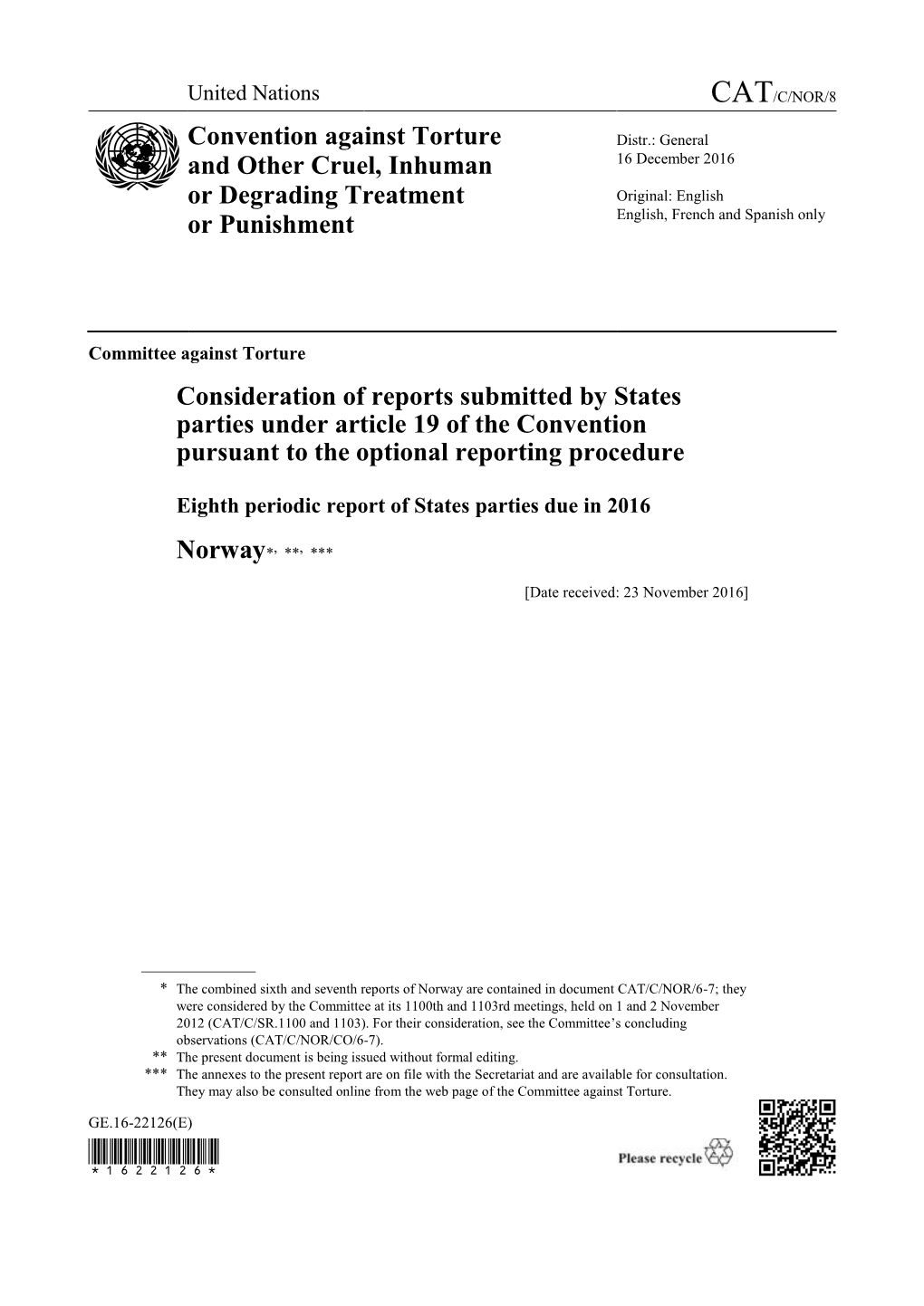 Page 1 GE.16-22126(E) Committee Against Torture Consideration Of