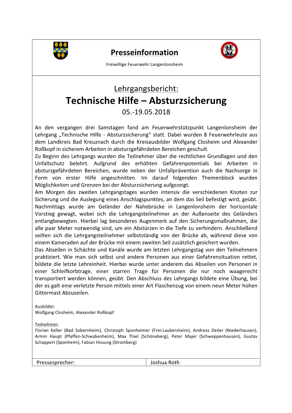 Absturzsicherung 05.-19.05.2018