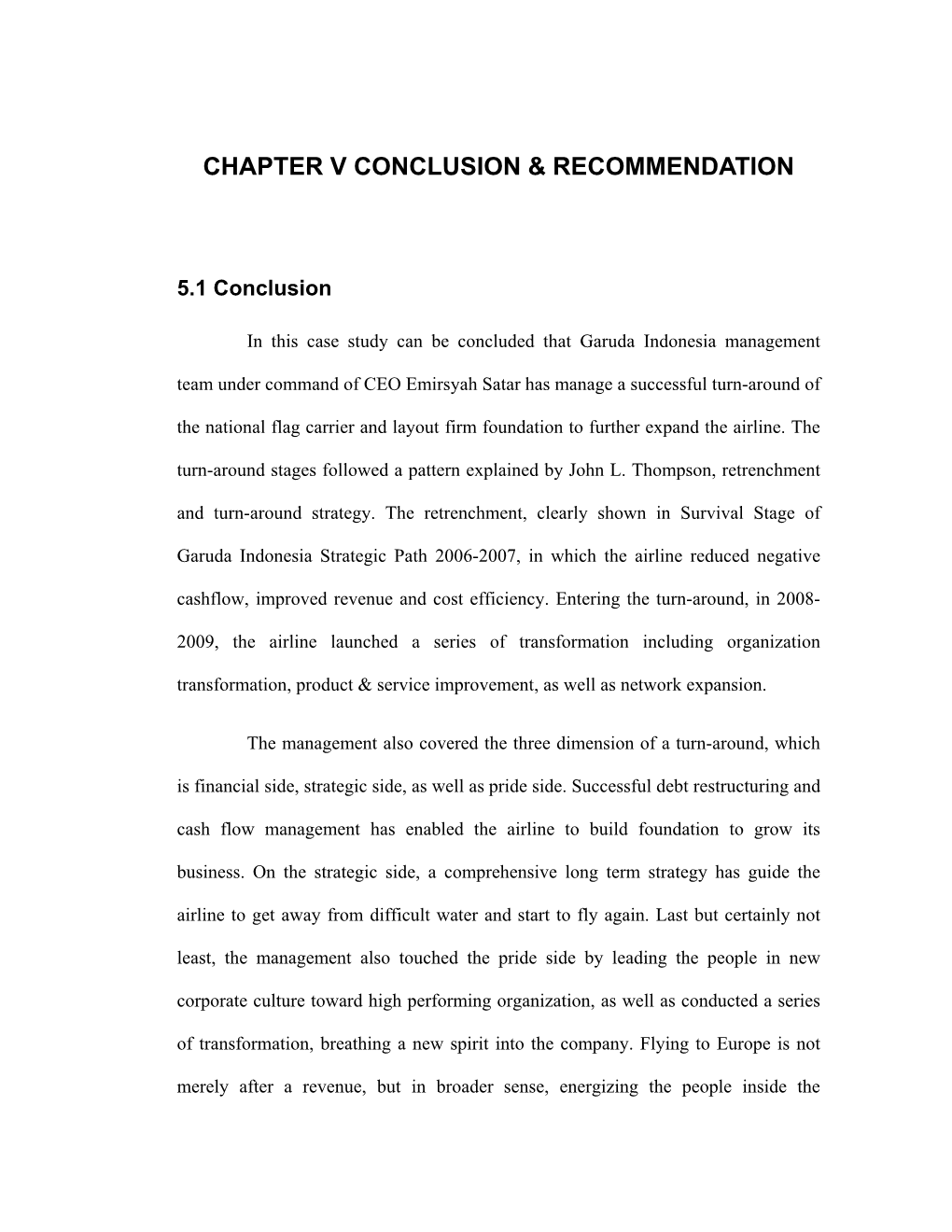 Chapter V Conclusion & Recommendation