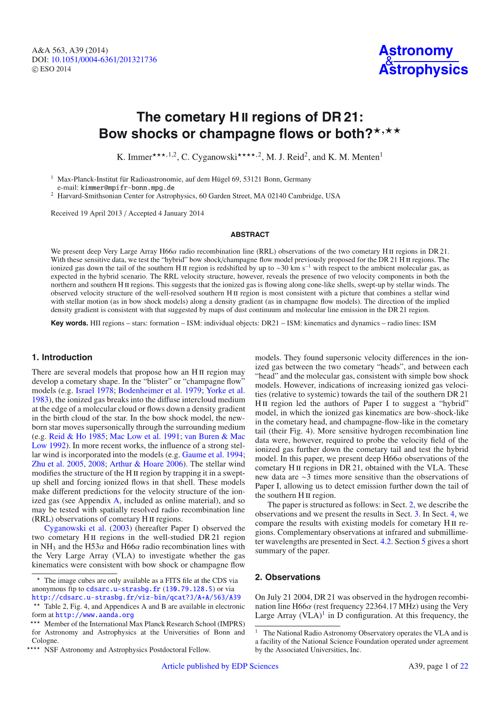 The Cometary H Ii Regions of DR 21: Bow Shocks Or Champagne ﬂows Or Both?�,