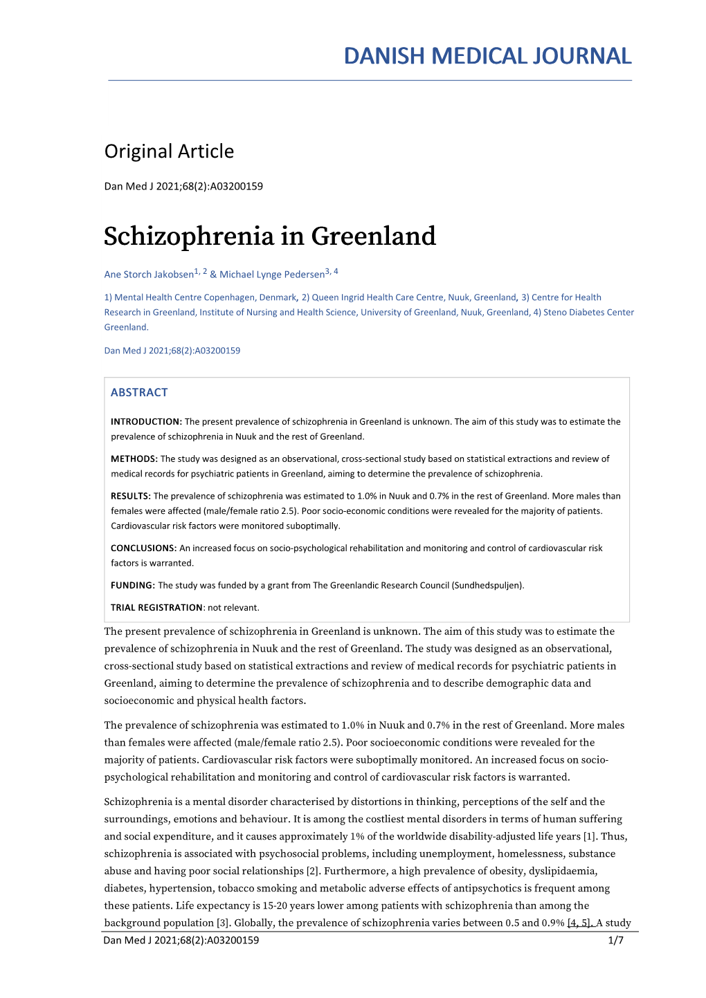 Schizophrenia in Greenland