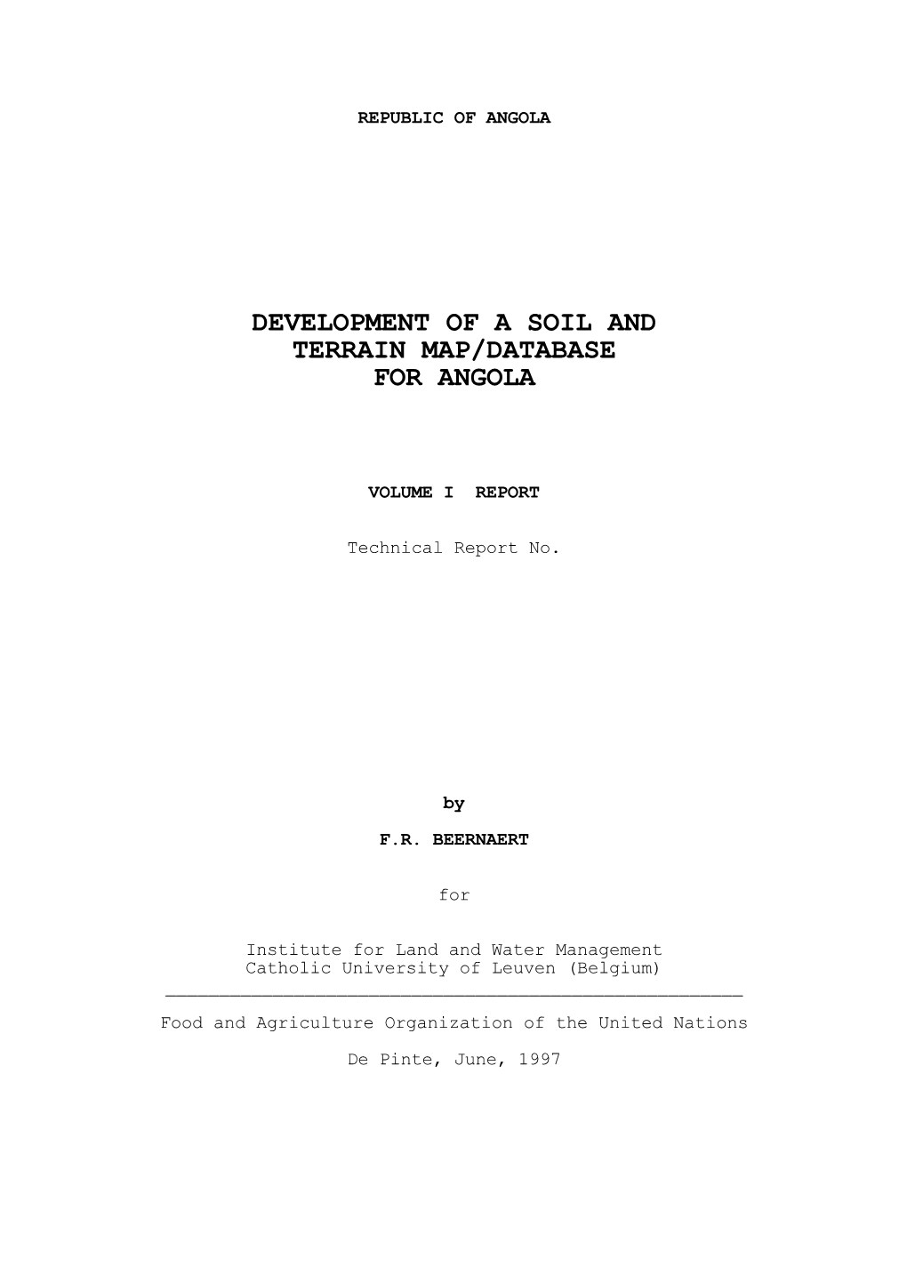 Development of a Soil and Terrain Map/Database for Angola