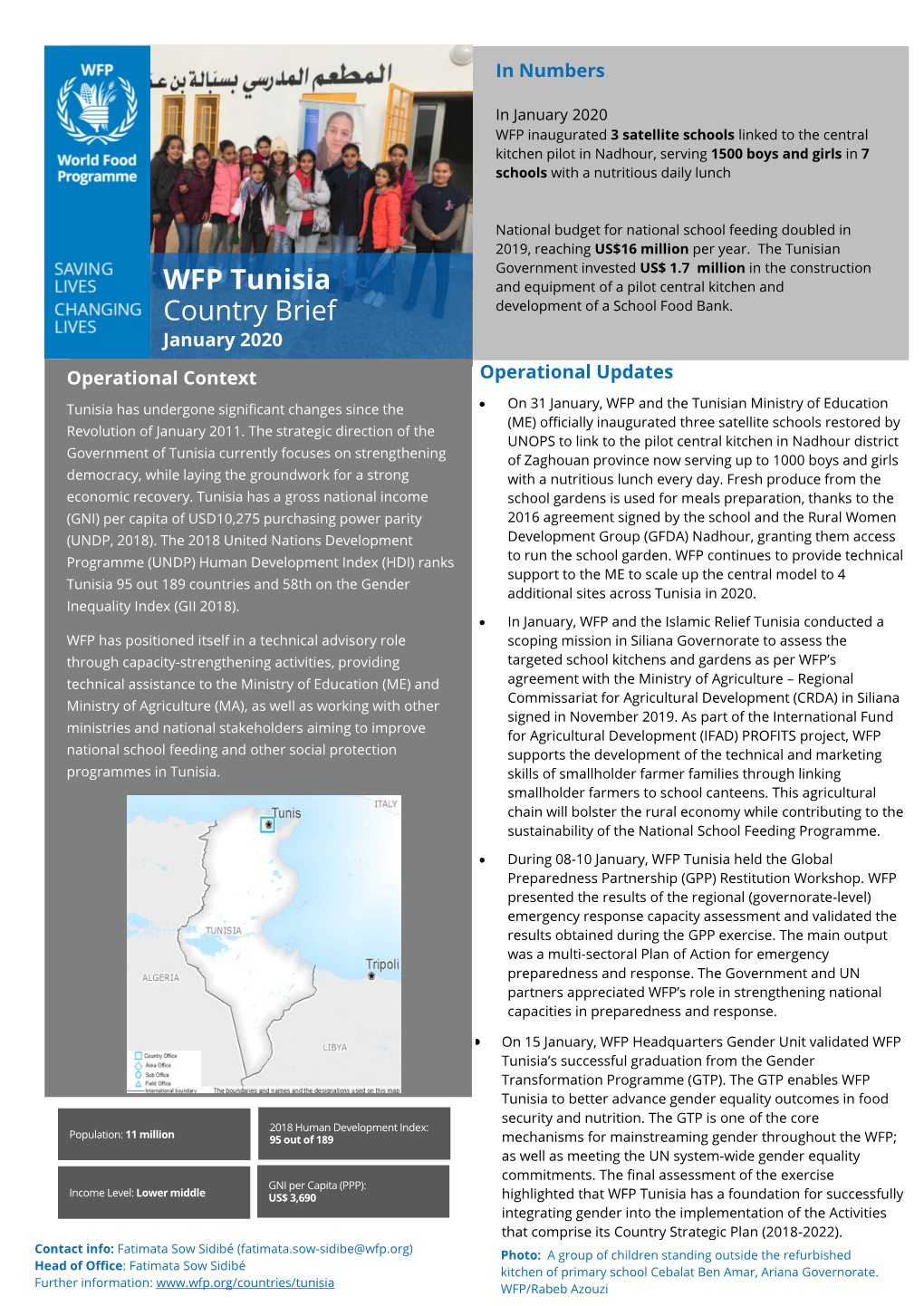WFP Tunisia Country Brief Agricultural Development of Siliana (CRDA) January 2020 • UNAIDS - Unified Budget, Results and Accountability