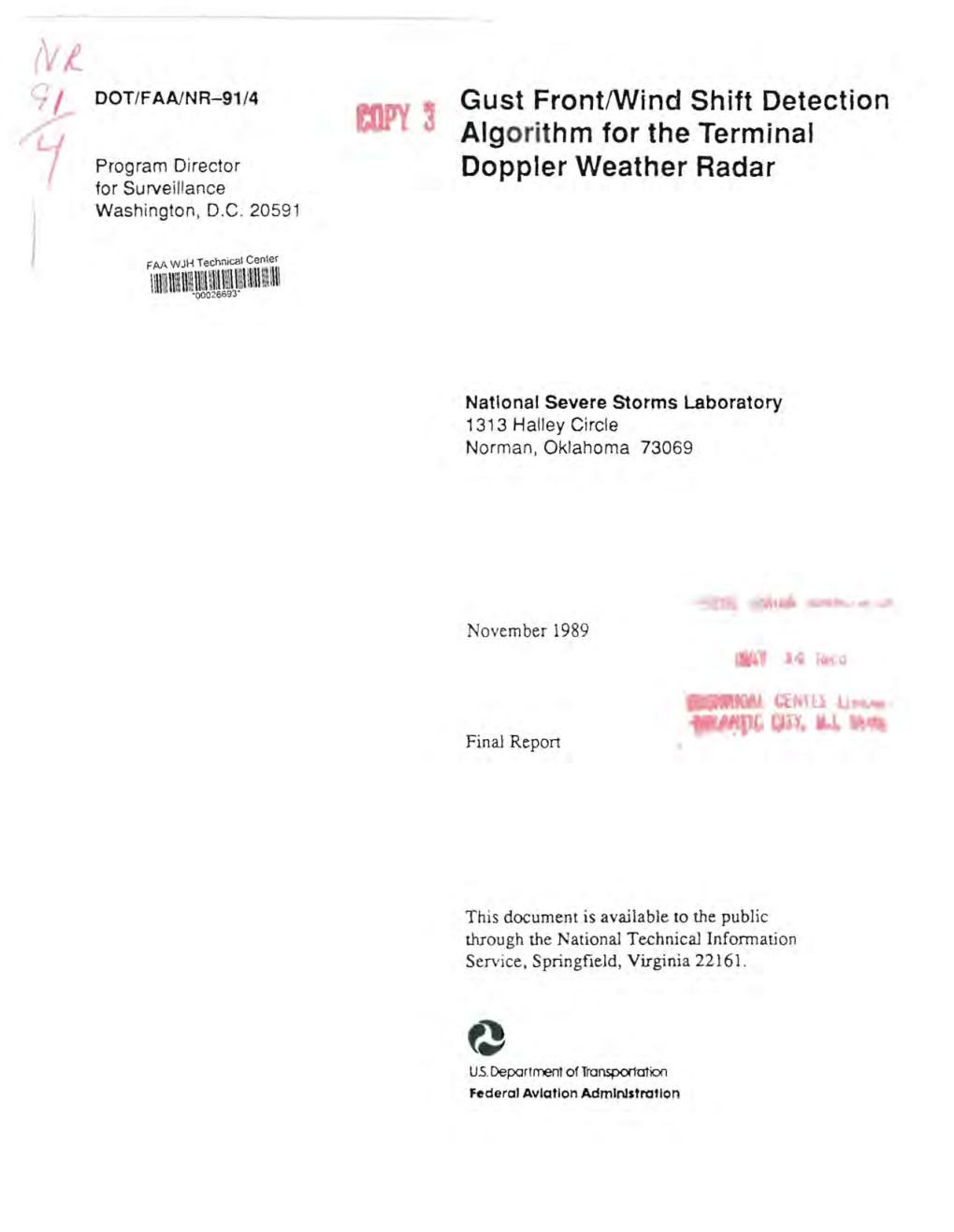 Gust Frontlwind Shift Detection Aig R"Thm for the Terminal Doppler