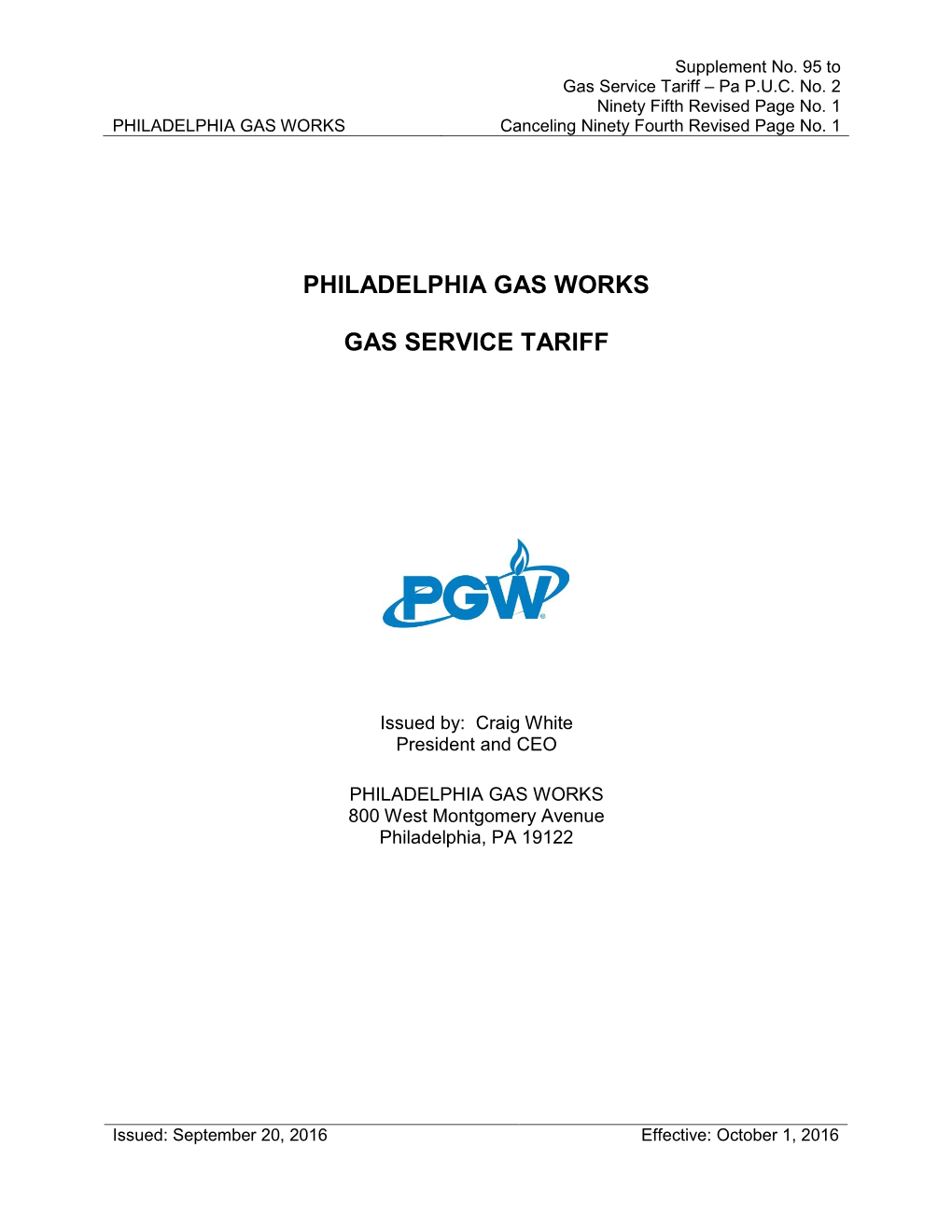 Philadelphia Gas Works Gas Service Tariff
