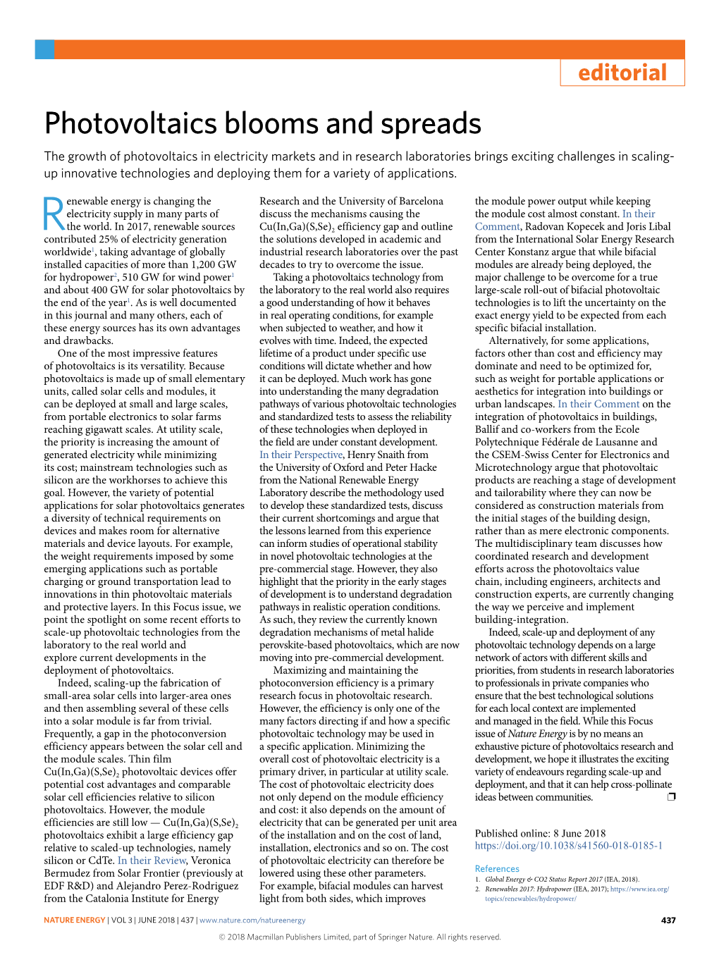Photovoltaics Blooms and Spreads